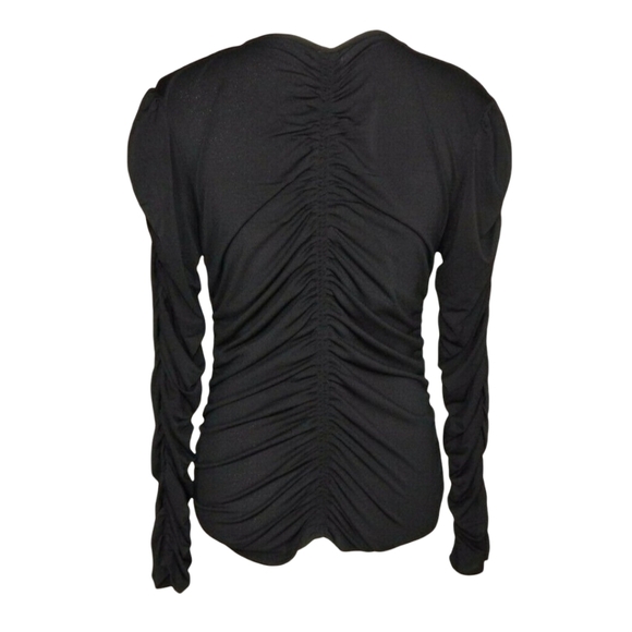 NWT Joie Black Long-Sleeve Ruched Bodycon Puff Sleeve Blouse - Picture 6 of 7